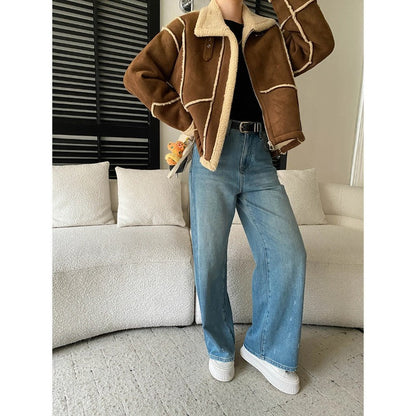 Damen Lederjacke Kunstleder Samtig