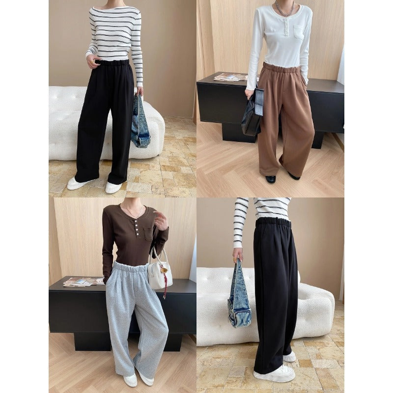 Damen Hose Lässiger Stil Breiter Schnitt Elastisch Eveloria