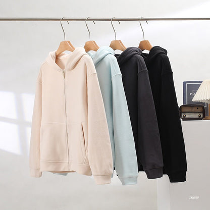 Damen Fleece Hoodie Reißverschluss Kängurutaschen Schwarz Eveloria - Eveloria