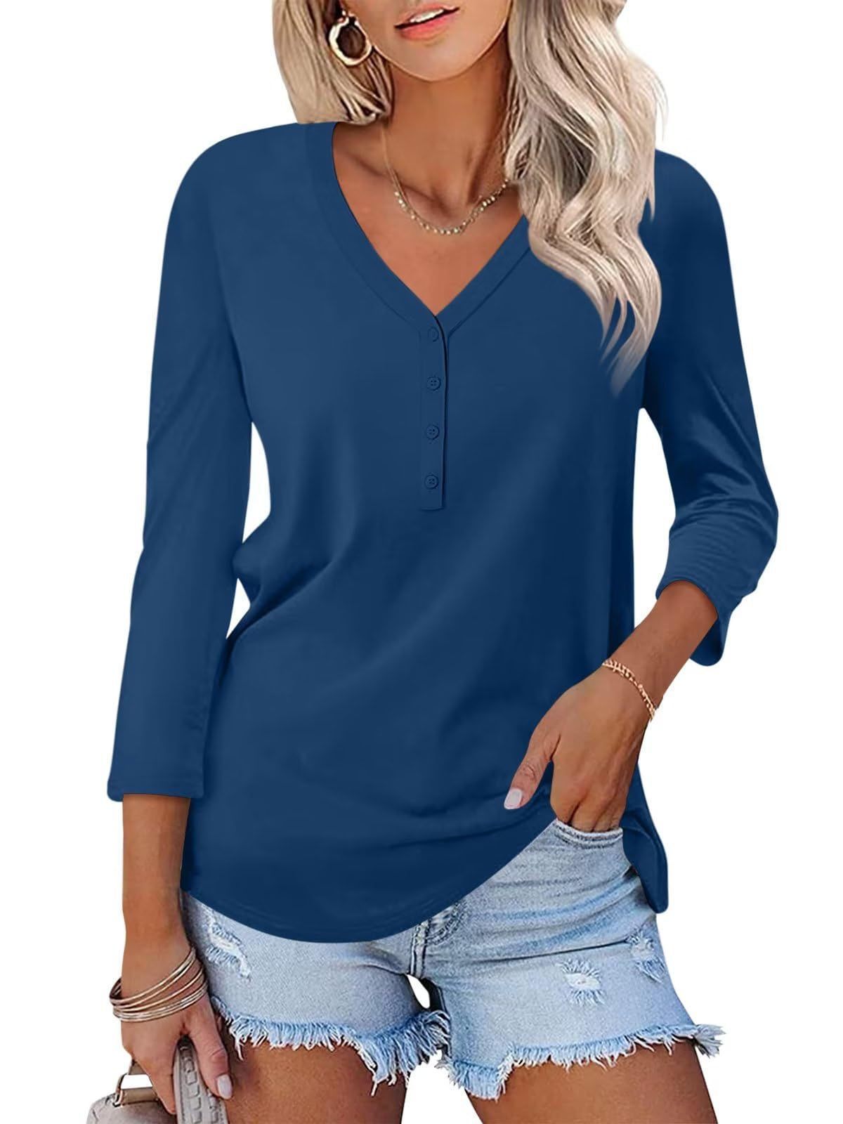 Damen Langärmliges V-Ausschnitt Shirt Eveloria