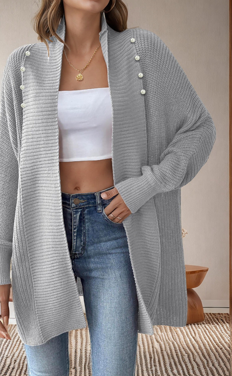 Damen Strickjacke Perlenknöpfe Elegantes Design Eveloria