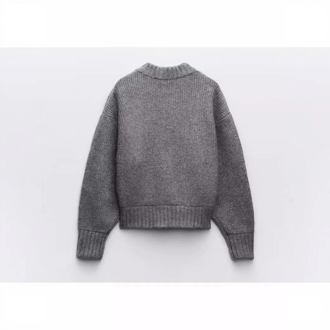 Damen Strickjacke Voluminöse Ärmel Reißverschluss Eveloria