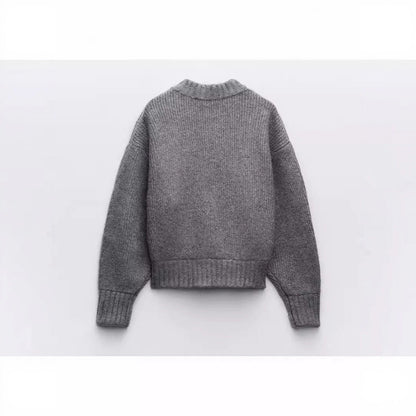 Damen Strickjacke Voluminöse Ärmel Reißverschluss Eveloria