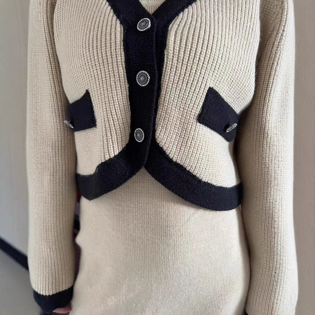 Damen Strickjacke Kontrastdetails Taschen Eveloria
