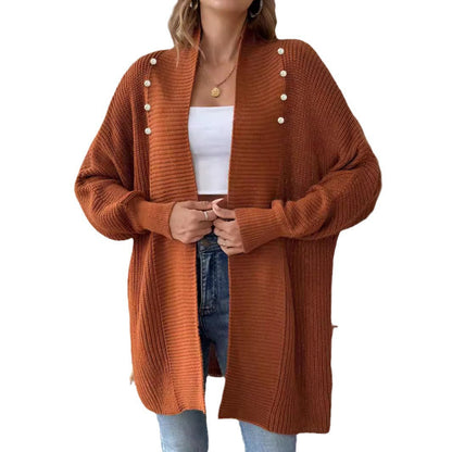 Damen Strickjacke Perlenknöpfe Elegantes Design Eveloria