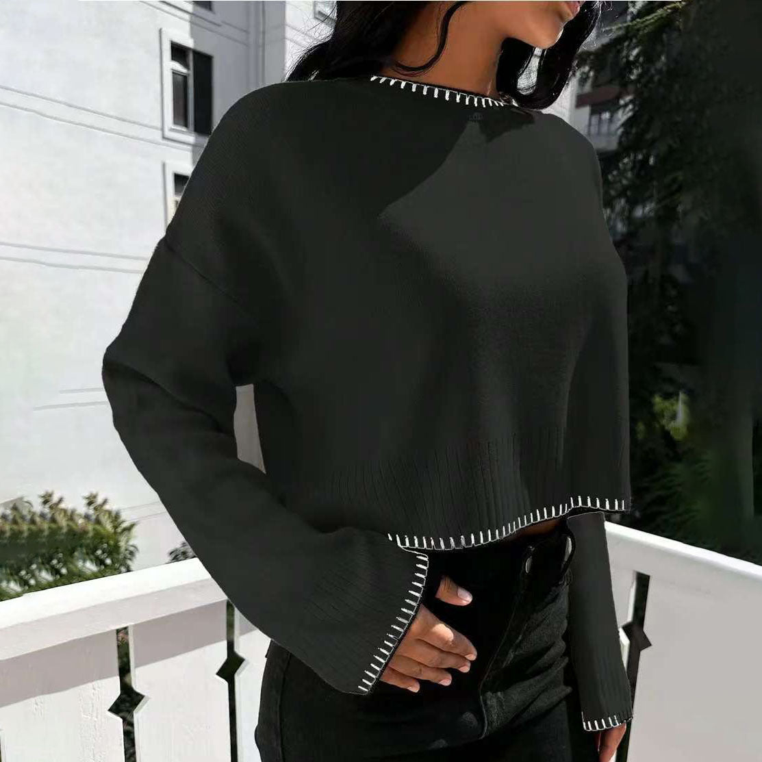 Damen Kurzpullover Strukturiert Lässig Eveloria
