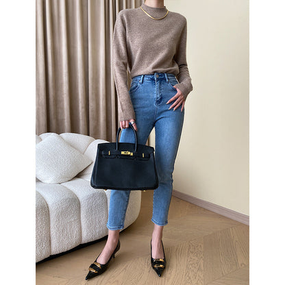 Damen Hochtaillierte Jeans Moderner Schnitt Schmales Bein Eveloria