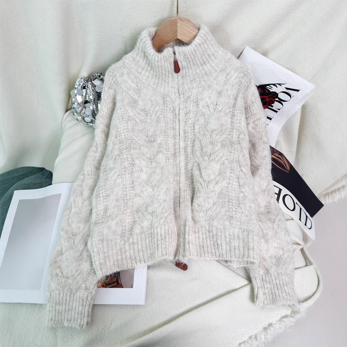 Damen Strickjacke Strukturiertes Zopfdesign Eveloria