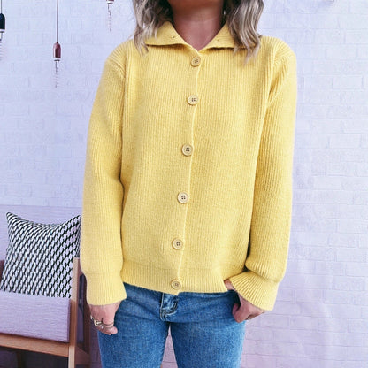 Damen Strickjacke mit Kragen und Knöpfen Eveloria