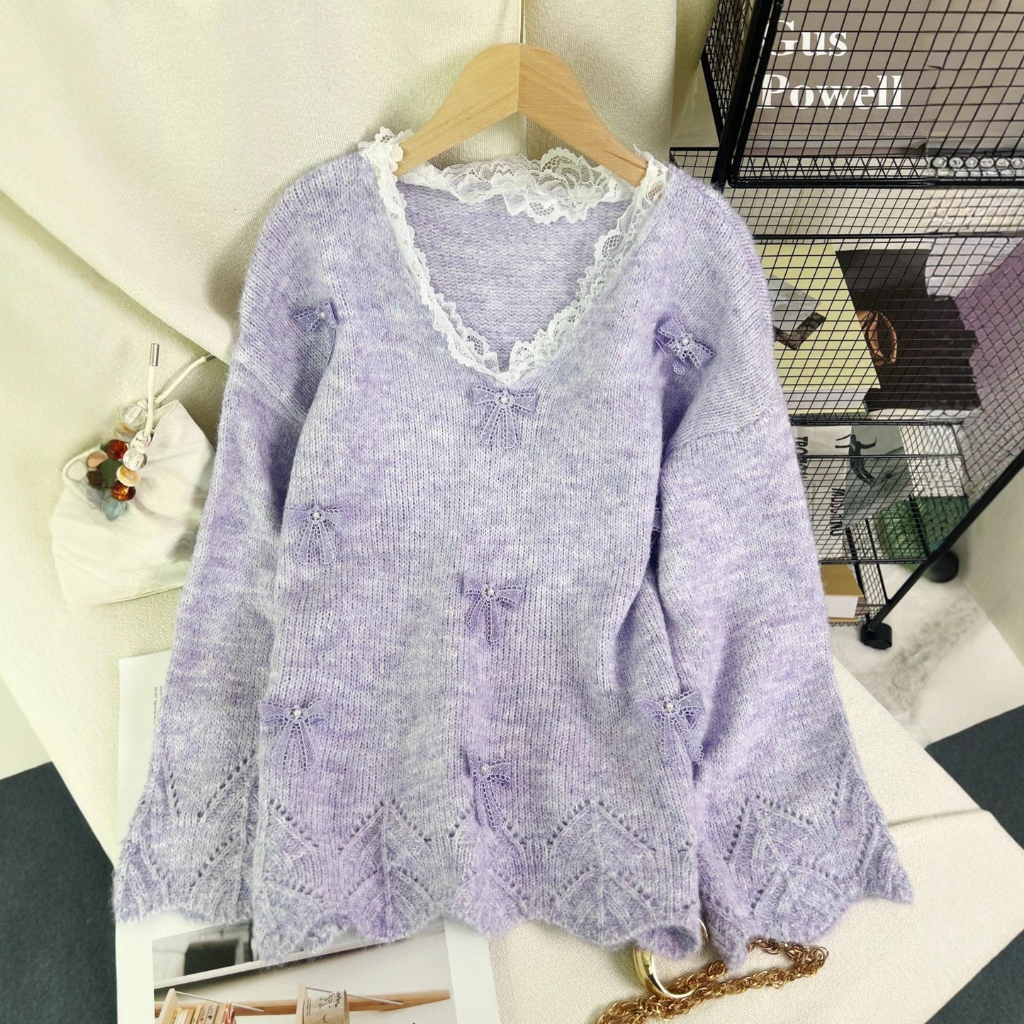 Damen Strickpullover mit Schleifenapplikationen Eveloria