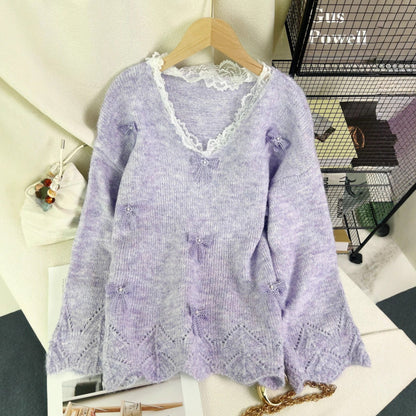 Damen Strickpullover mit Schleifenapplikationen Eveloria