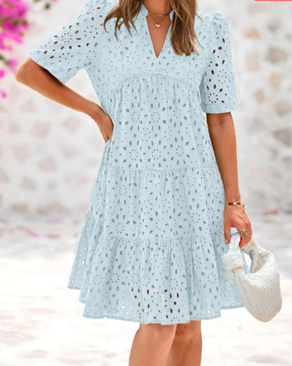 Damen Sommerkleid Luftiges Lochmuster Weiß