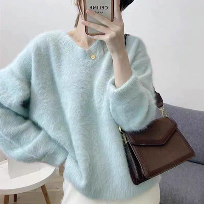 Damen Pullover V-Ausschnitt Mohair Flausch Eveloria