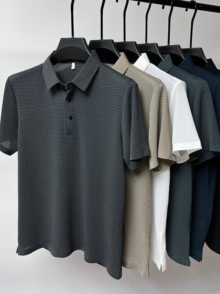 Herren Polo-Shirt Klassische Passform Strukturiert Weiß