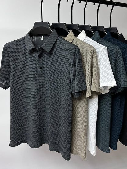 Herren Polo-Shirt Klassische Passform Strukturiert Weiß