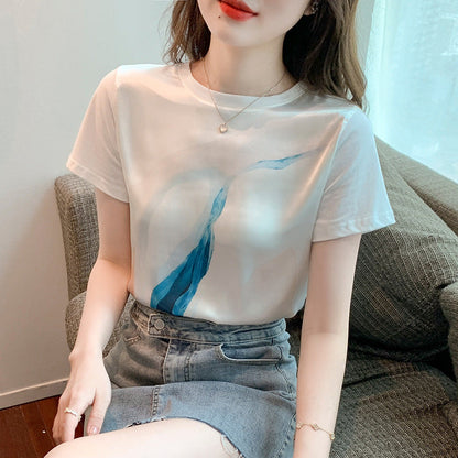 Damen T-Shirt Wasserfarben-Druck Lässiger Schnitt Eveloria