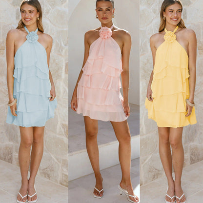 Damen Rüschenkleid Halterneck Mehrlagig Eveloria - Eveloria