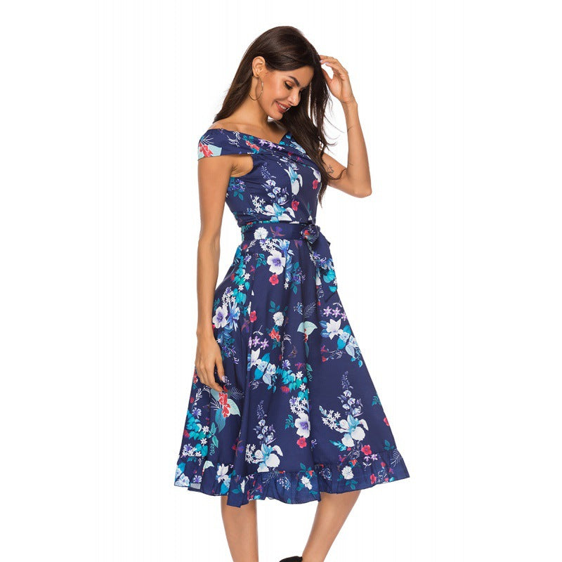 Damen Midikleid Blumendesign Tailliert Rüschen