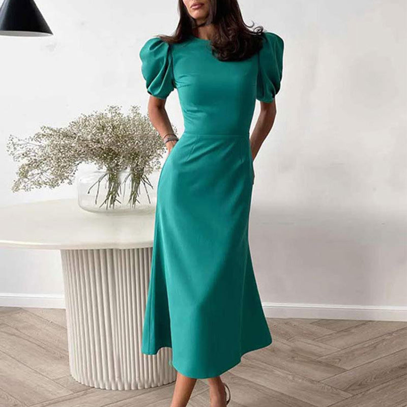 Damen Maxikleid Voluminöse Ärmel Figurbetonter Schnitt Eveloria