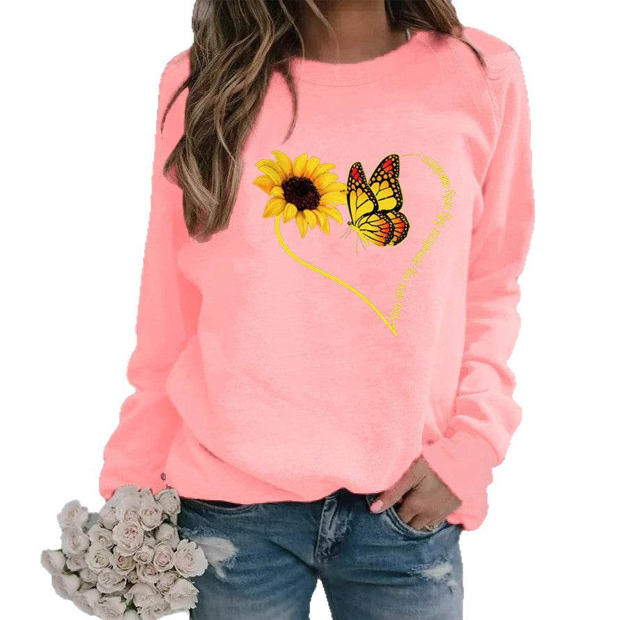 Damen Sweatshirt Grafisches Motiv Schmetterling Sonnenblume Eveloria