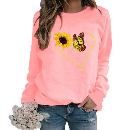 Damen Sweatshirt Grafisches Motiv Schmetterling Sonnenblume Eveloria