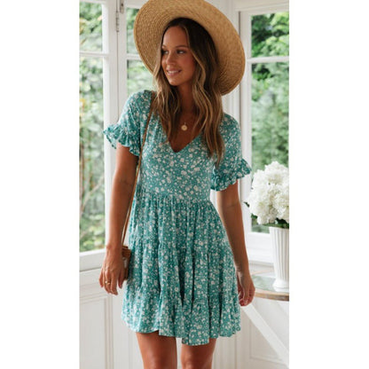 Damen Sommerkleid Florale Rüschendetails Luftig