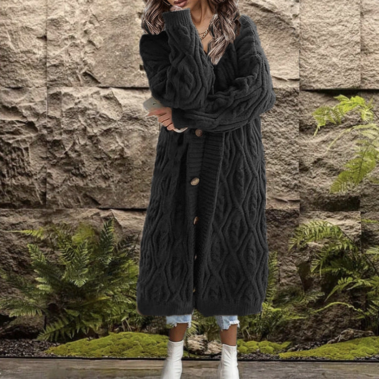 Damen Kurzjacke Grobstrick Zopfmuster Knopfdetails Eveloria