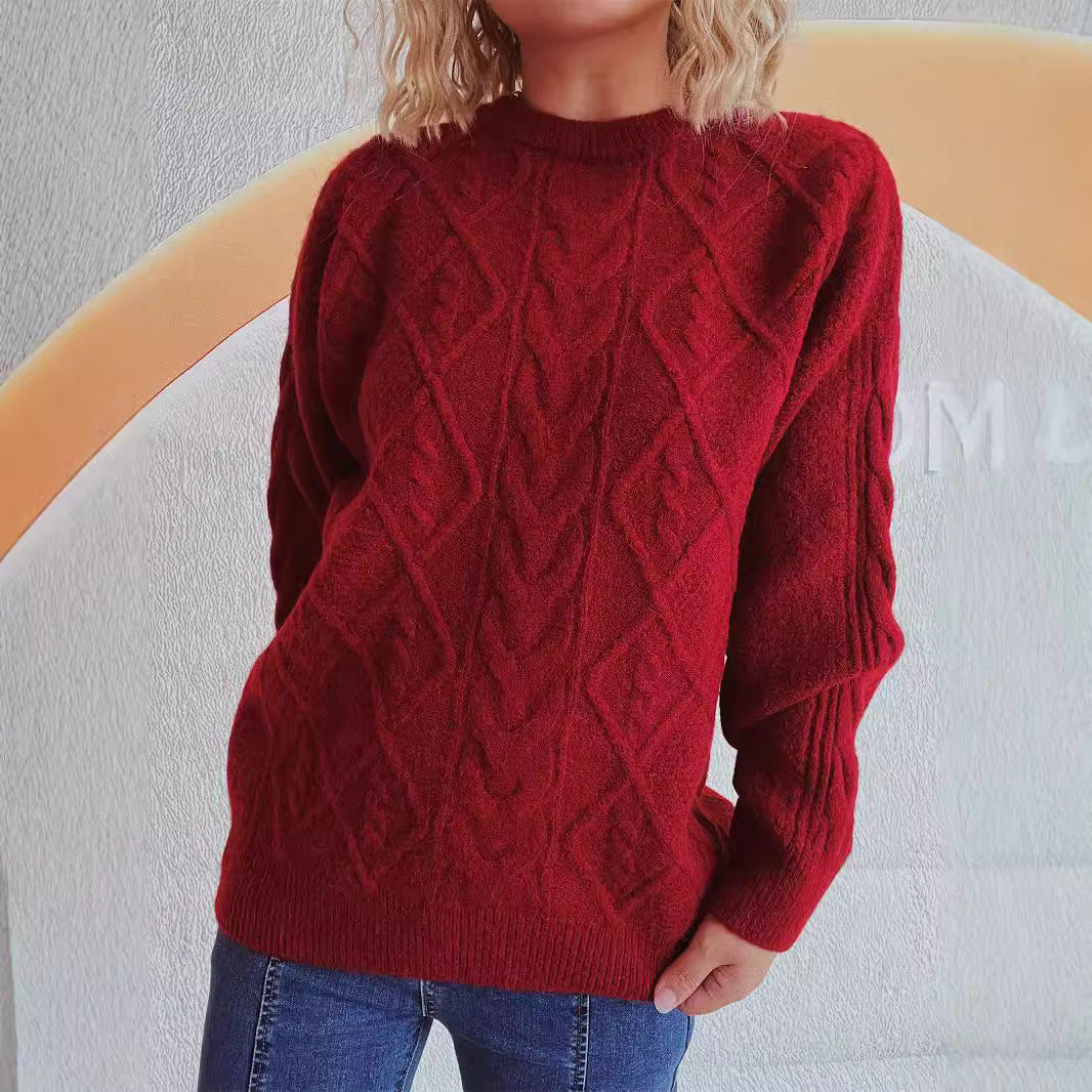 Damen Strickpullover Grobstruktur Zopf-Design Eveloria