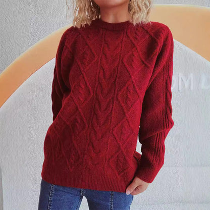 Damen Strickpullover Grobstruktur Zopf-Design Eveloria