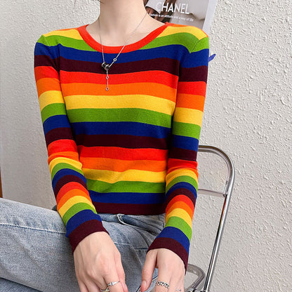 Damen Langarmshirt Gestreift Farbenfroh Eveloria