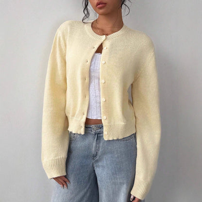 Damen Strickjacke aus softer Baumwolle mit Knöpfen Beige - Eveloria
