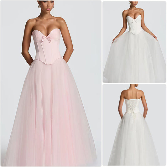 Damen Brautkleid V-Ausschnitt Tüllrock Weißen Hochzeitkleid - Eveloria