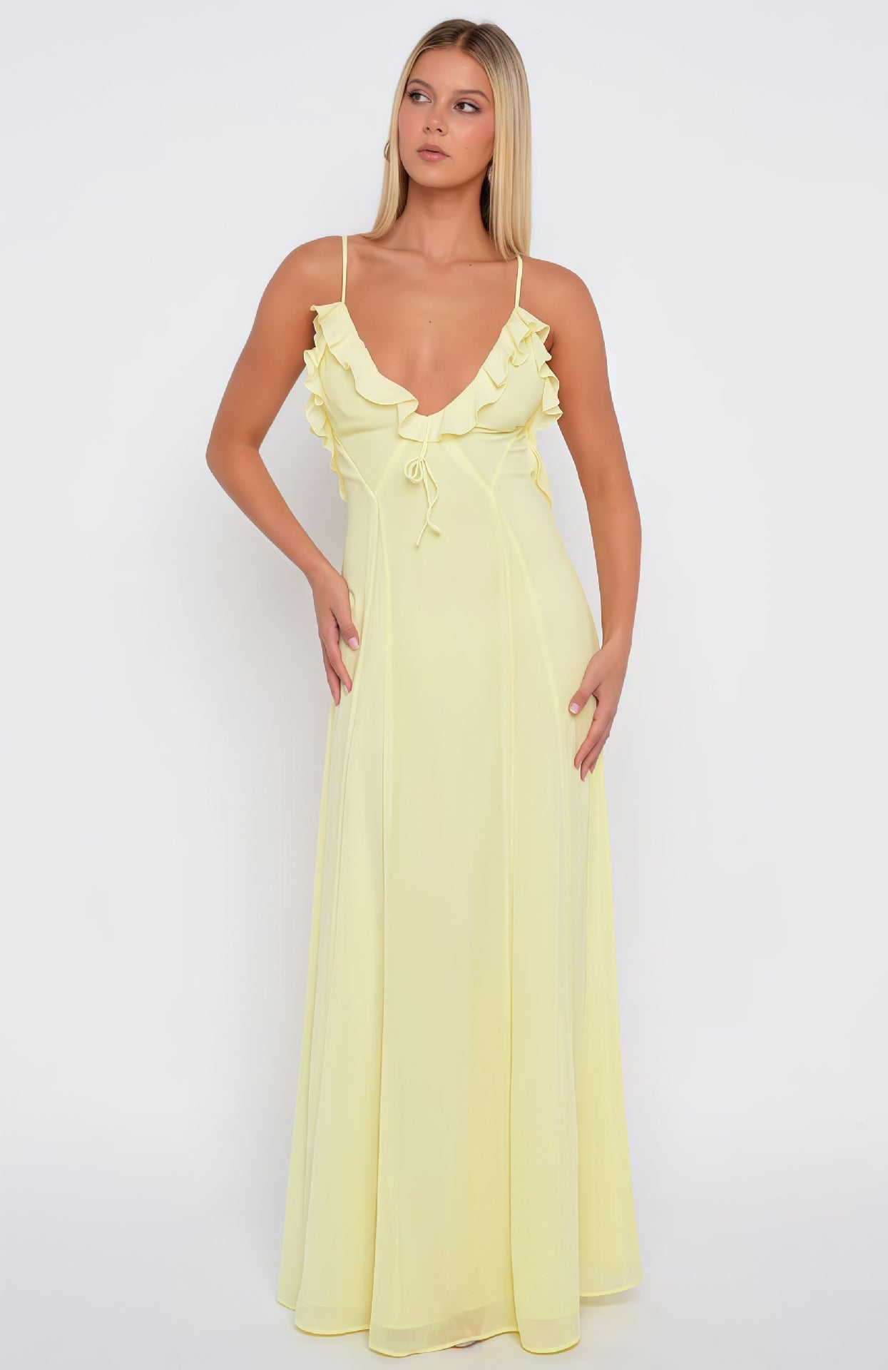 Damen Maxikleid Schulterfrei Rüschen Dekoration Tailliert