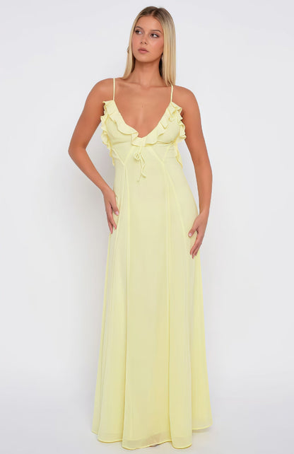 Damen Maxikleid Schulterfrei Rüschen Dekoration Tailliert
