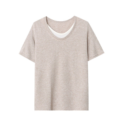 Damen Kurzarmshirt V-Ausschnitt Feine Baumwolle Weiss