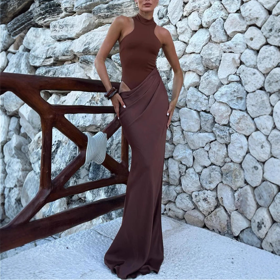 Damen Wickelkleid Hochgeschlossener Kragen Seitlicher Schlitz Eveloria