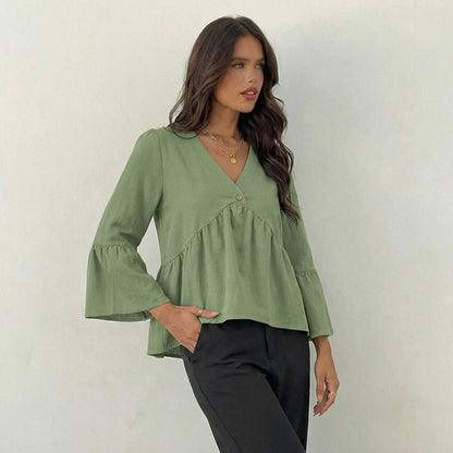 Damen Oberteil Bluse mit weiten Ärmeln und Knöpfen Eveloria - Eveloria