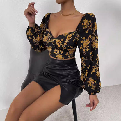 Damen mit floralem Muster und Puffärmel - Eveloria