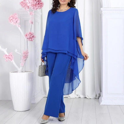 Damen Tunika mit transparenter Überlagerung und elegante Hose Schwarz - Eveloria