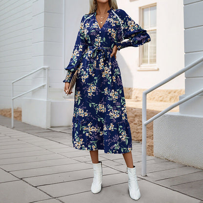 Damen Wickelkleid Floral Muster Voluminöse Ärmel Eveloria