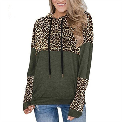 Damen Pullover Leopardenmuster Kapuze Lässig