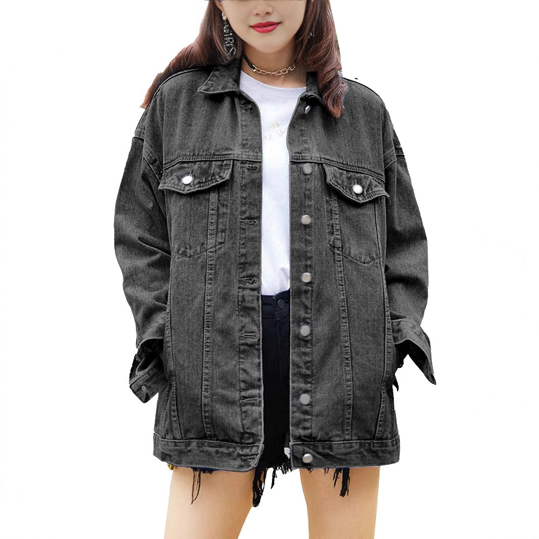 Eveloria Damen Oversized Denimjacke Dekorativen Druckknöpfen