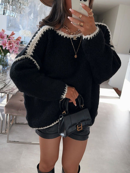 Damen Oversized Strickpullover KontrastAkzente