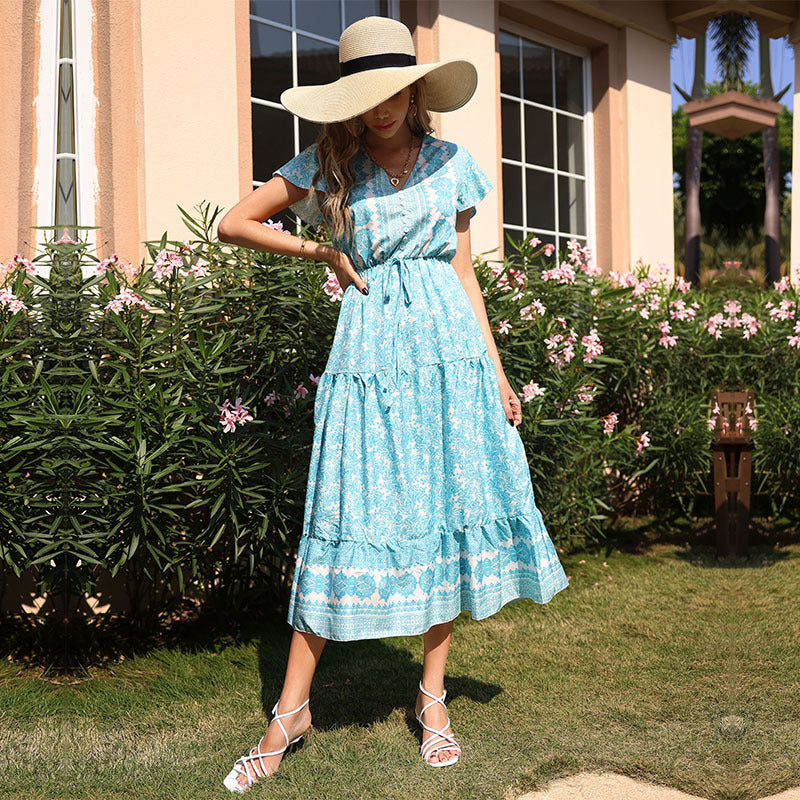 Damen Maxikleid Sommer Floral Rüschendetails Eveloria