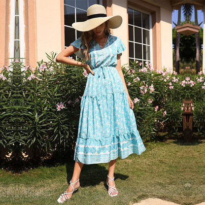 Damen Maxikleid Sommer Floral Rüschendetails Eveloria