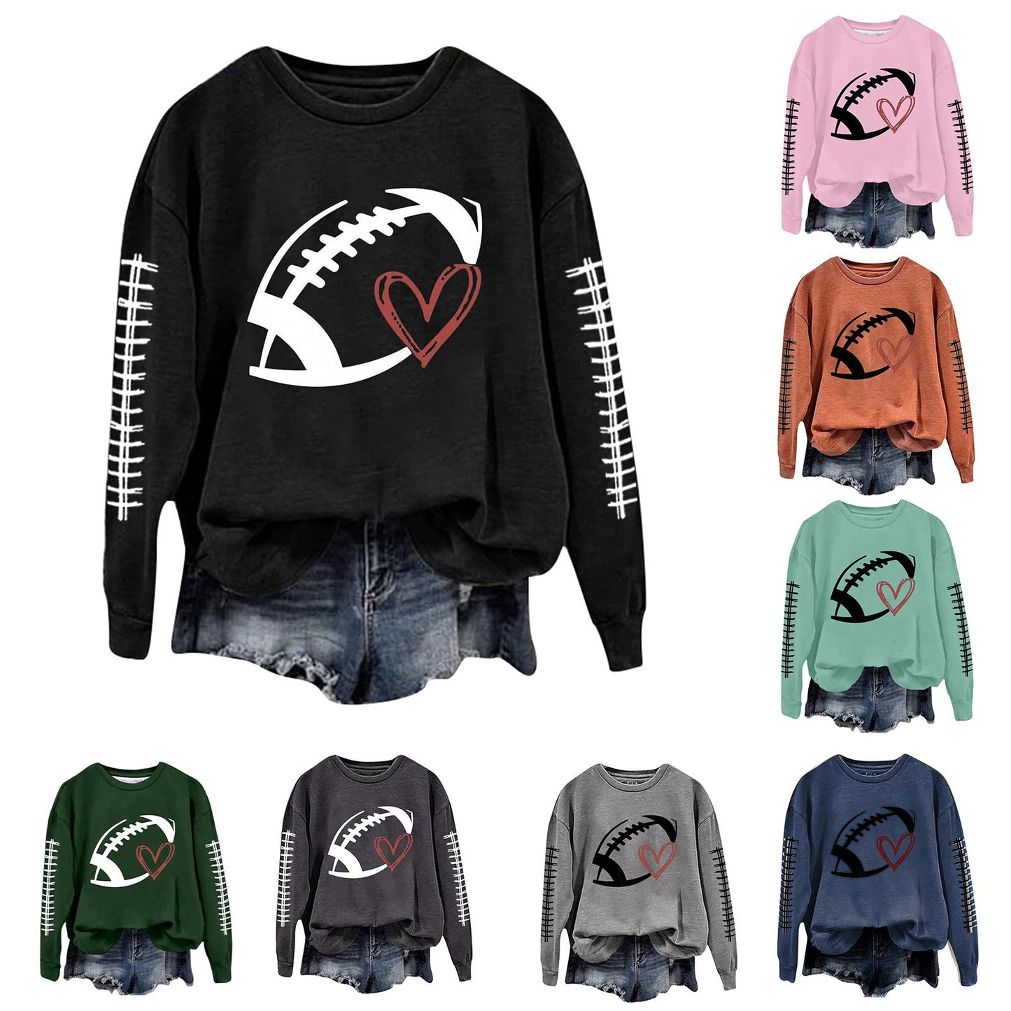 Damen Sweatshirt Fußball-Motiv Lässiger Schnitt Grau Eveloria