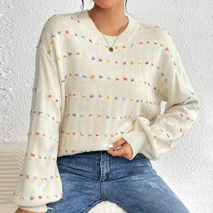 Damen Strickpullover Bunt Knötchenmuster Weit Eveloria