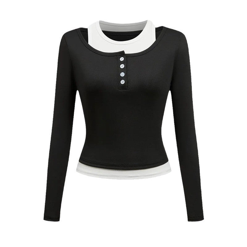 Damen Langarmshirt Knopfverschluss Schleife Weiss Eveloria