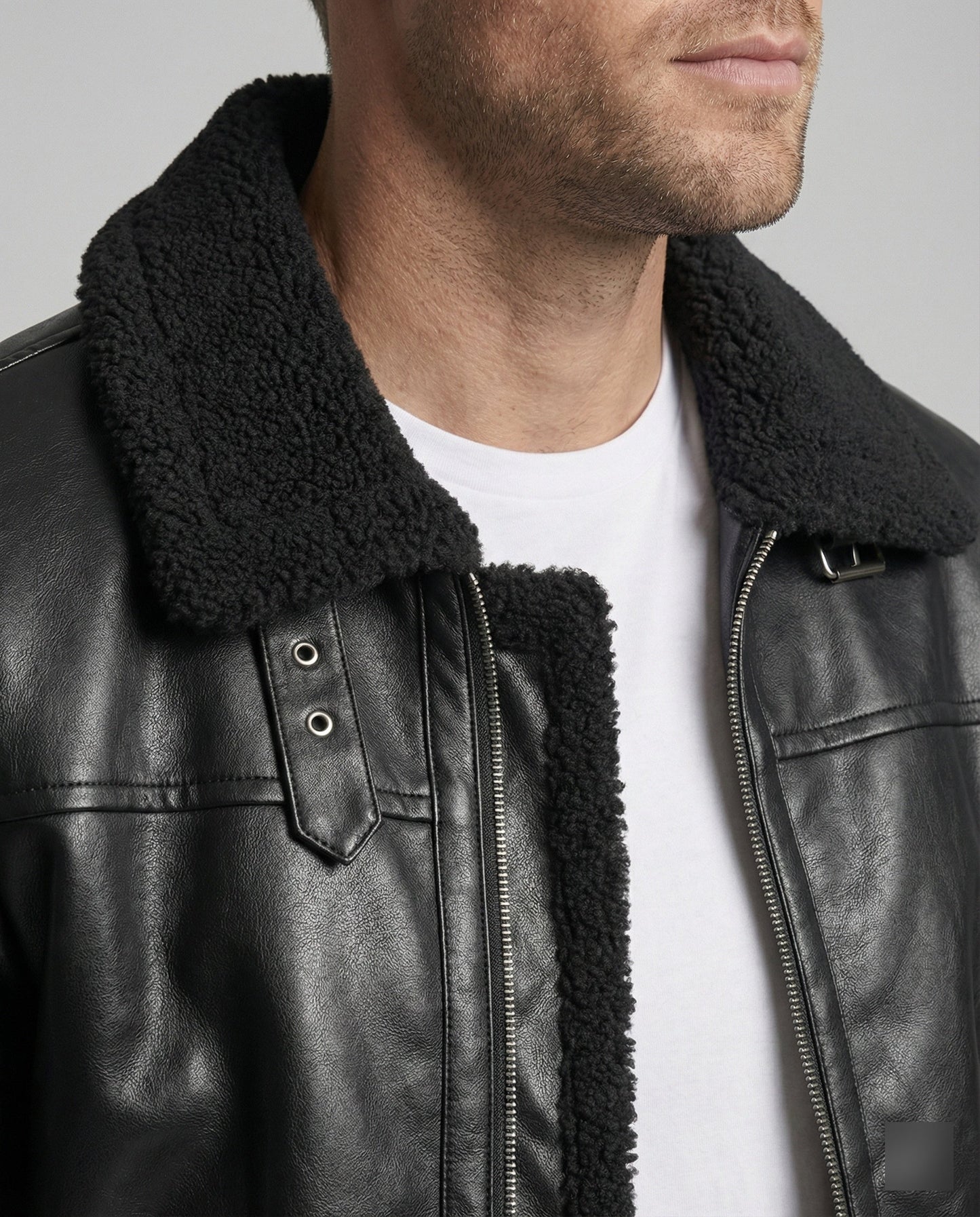 Herren Lederjacke Kunstleder Mit Kragen