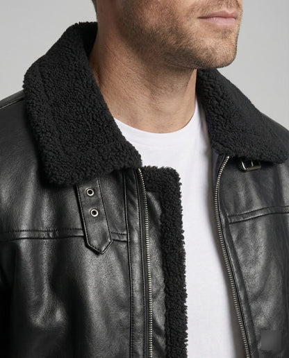 Herren Lederjacke Kunstleder Mit Kragen